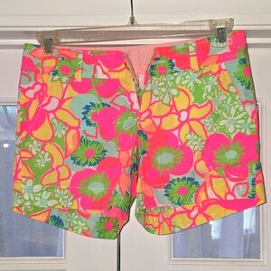Lilly Pulitzer Pink and Green Bermuda Shorts Vibrant Tropical Print
